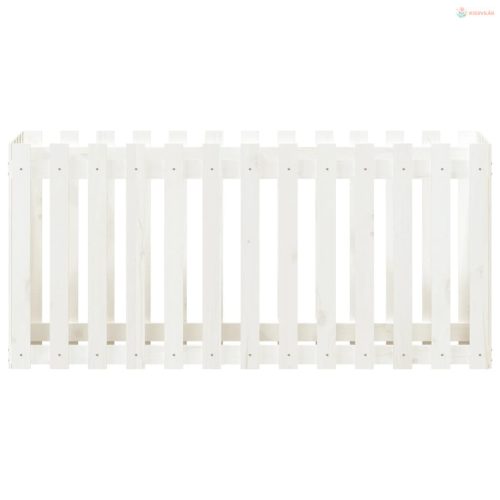 Fehér tömör fenyőfa kerti magaságyás kerítéssel 150x50x70 cm