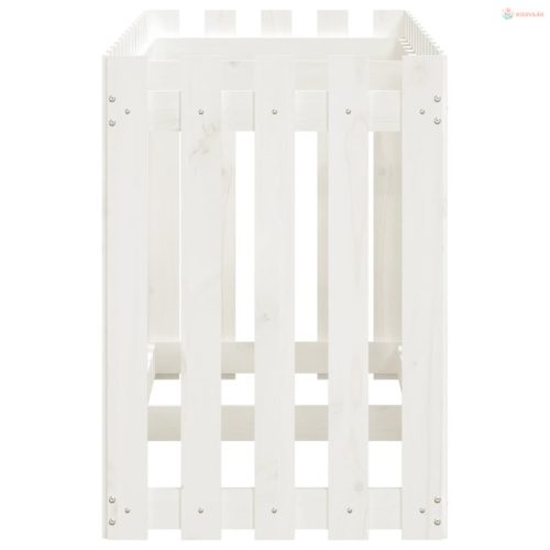 Fehér tömör fenyőfa kerti magaságyás kerítéssel 150x50x70 cm