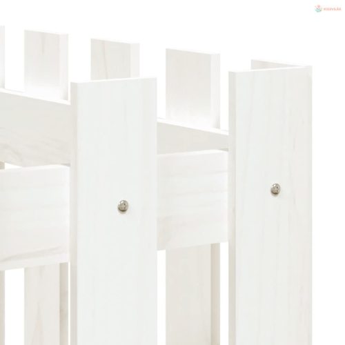 Fehér tömör fenyőfa kerti magaságyás kerítéssel 150x50x70 cm