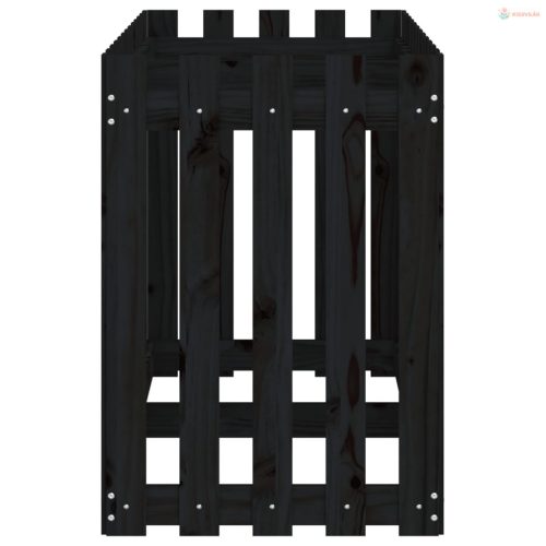 Fekete tömör fenyőfa kerti magaságyás kerítéssel 150x50x70 cm