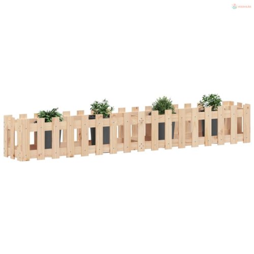 Tömör fenyőfa kerti magaságyás kerítéssel 200x30x30 cm