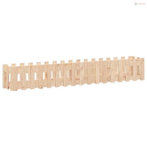 Tömör fenyőfa kerti magaságyás kerítéssel 200x30x30 cm