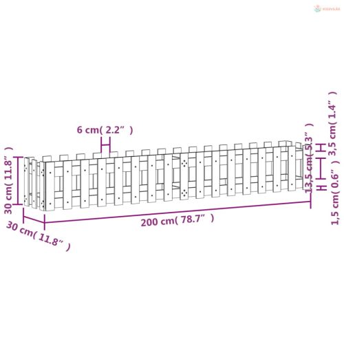 Tömör fenyőfa kerti magaságyás kerítéssel 200x30x30 cm