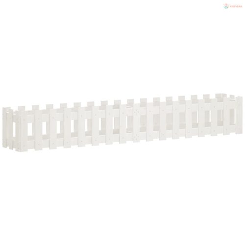 Fehér tömör fenyőfa kerti magaságyás kerítéssel 200x30x30 cm