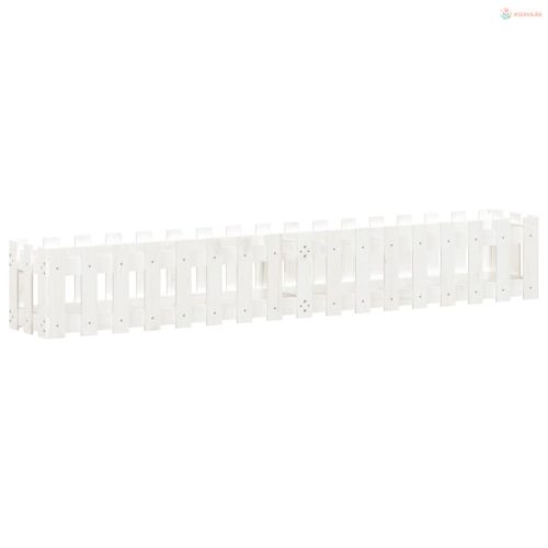 Fehér tömör fenyőfa kerti magaságyás kerítéssel 200x30x30 cm