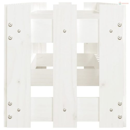 Fehér tömör fenyőfa kerti magaságyás kerítéssel 200x30x30 cm