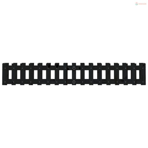 Fekete tömör fenyőfa kerti magaságyás kerítéssel 200x30x30 cm