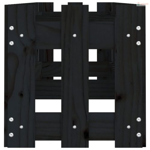 Fekete tömör fenyőfa kerti magaságyás kerítéssel 200x30x30 cm