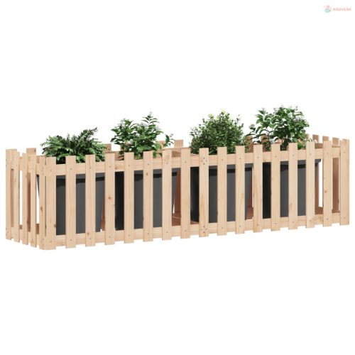 Tömör fenyőfa kerti magaságyás kerítéssel 200x50x50 cm