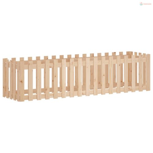 Tömör fenyőfa kerti magaságyás kerítéssel 200x50x50 cm