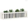 Fehér tömör fenyőfa kerti magaságyás kerítéssel 200x50x50 cm