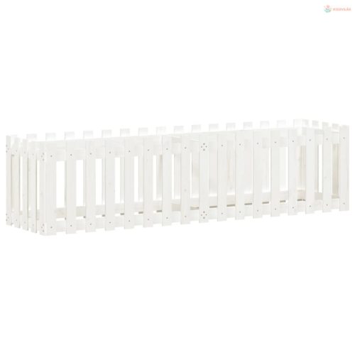 Fehér tömör fenyőfa kerti magaságyás kerítéssel 200x50x50 cm