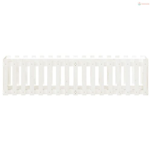 Fehér tömör fenyőfa kerti magaságyás kerítéssel 200x50x50 cm