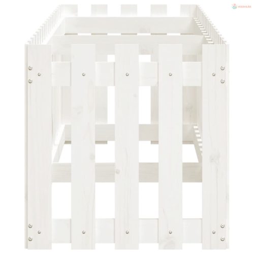 Fehér tömör fenyőfa kerti magaságyás kerítéssel 200x50x50 cm