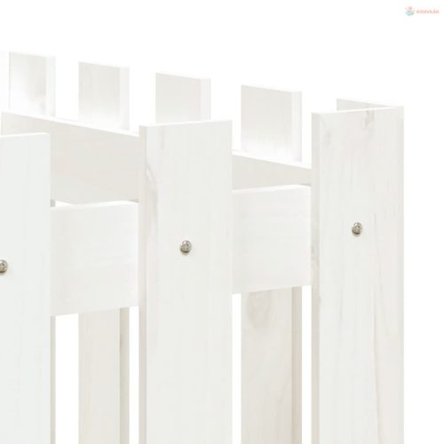 Fehér tömör fenyőfa kerti magaságyás kerítéssel 200x50x50 cm