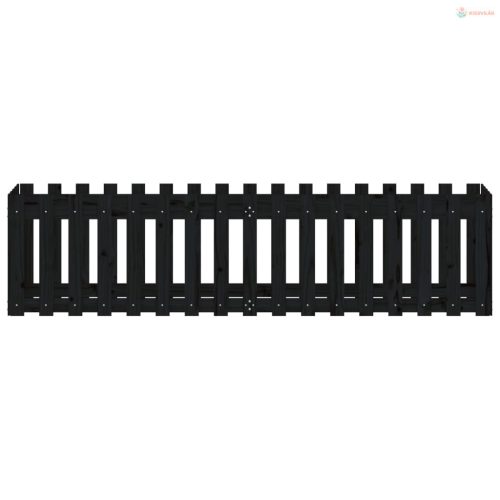 Fekete tömör fenyőfa kerti magaságyás kerítéssel 200x50x50 cm