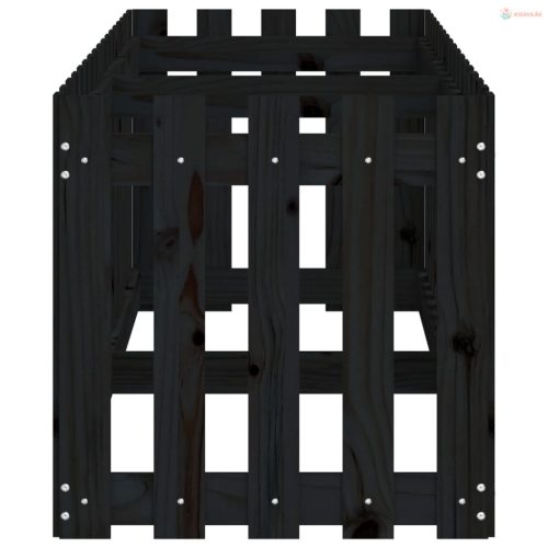 Fekete tömör fenyőfa kerti magaságyás kerítéssel 200x50x50 cm