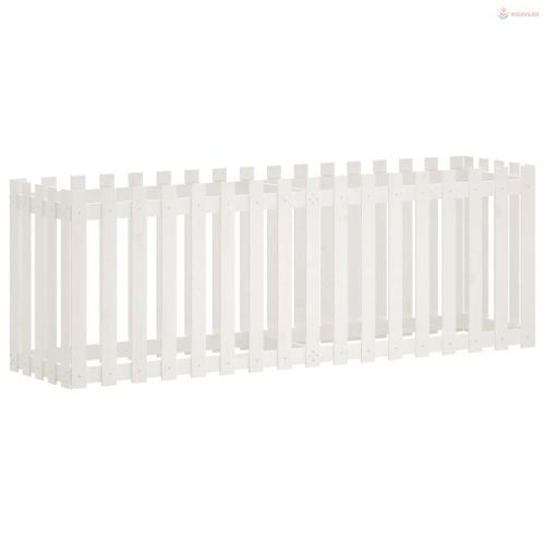 Fehér tömör fenyőfa kerti magaságyás kerítéssel 200x50x70 cm