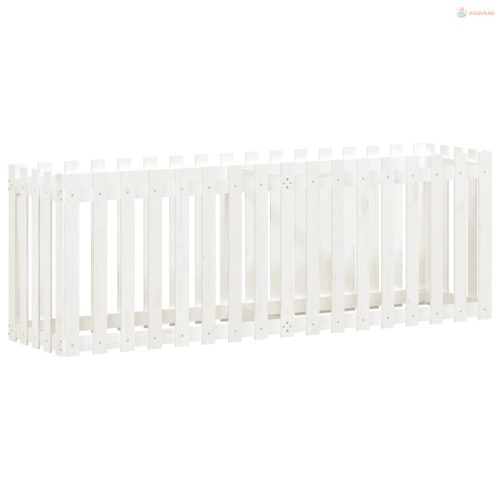 Fehér tömör fenyőfa kerti magaságyás kerítéssel 200x50x70 cm