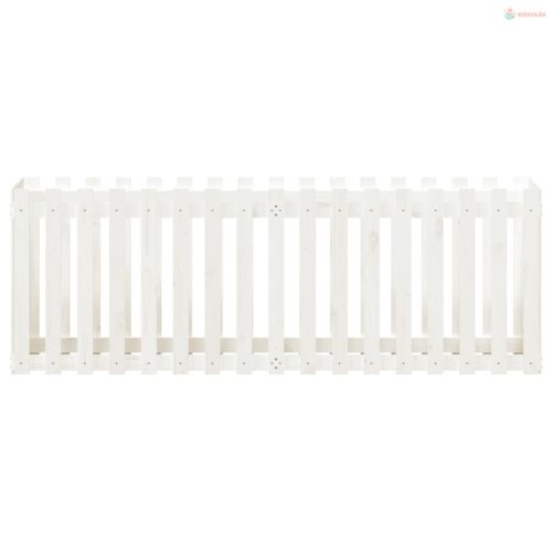 Fehér tömör fenyőfa kerti magaságyás kerítéssel 200x50x70 cm