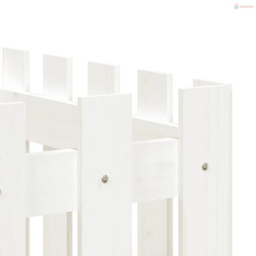 Fehér tömör fenyőfa kerti magaságyás kerítéssel 200x50x70 cm