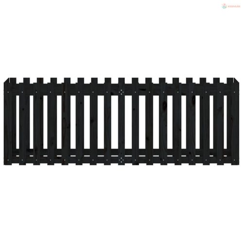 Fekete tömör fenyőfa kerti magaságyás kerítéssel 200x50x70 cm