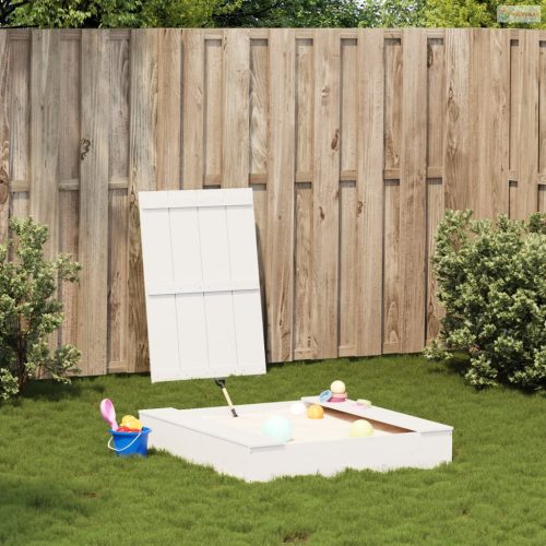 Fehér tömör fenyőfa homokozó fedővel 111 x 111 x 19,5 cm