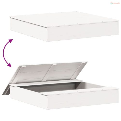 Fehér tömör fenyőfa homokozó fedővel 111 x 111 x 19,5 cm