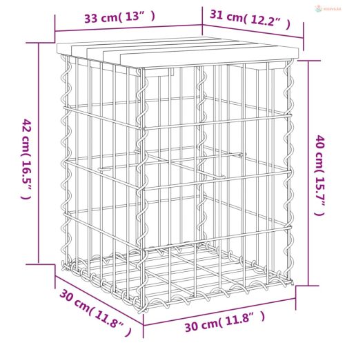 Tömör fenyőfa gabion kerti pad 33x31x42 cm