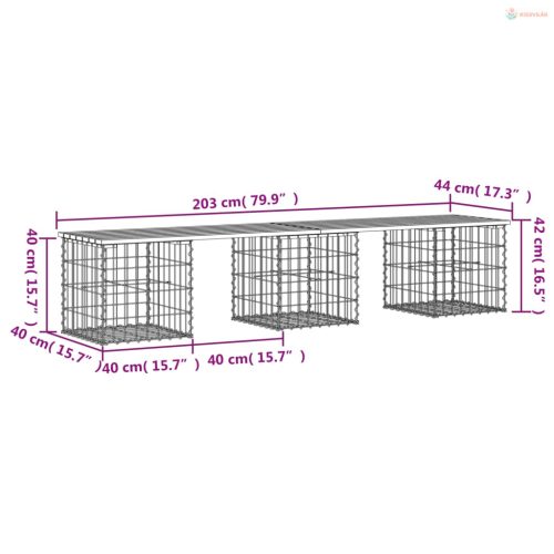 Tömör fenyőfa gabion kerti pad 203x44x42 cm