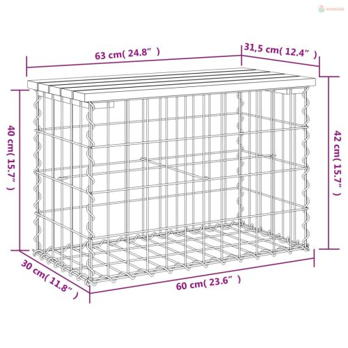 Tömör impergnált fenyőfa gabion kerti pad 63 x 31,5 x 42 cm
