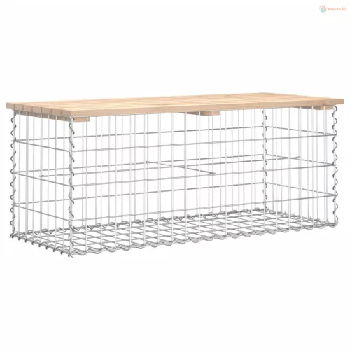 Tömör fenyőfa gabion kerti pad 103x44x42 cm