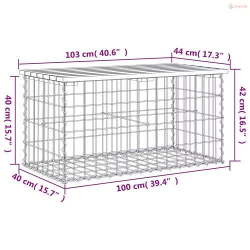 Tömör fenyőfa gabion kerti pad 103x44x42 cm