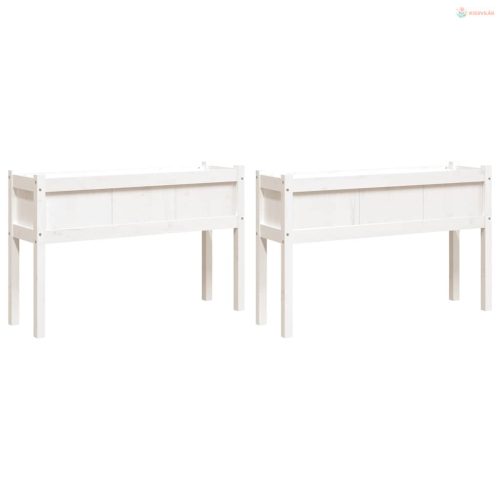 2 db fehér tömör fenyő kerti virágláda lábakkal