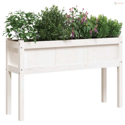 2 db fehér tömör fenyő kerti virágláda lábakkal