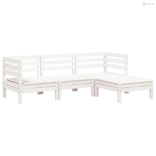 3 személyes fehér tömör fenyőfa kerti kanapé lábtartóval