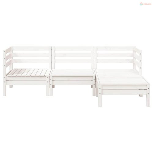 3 személyes fehér tömör fenyőfa kerti kanapé lábtartóval