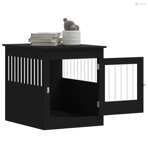 Fekete szerelt fa kutyaketrec 64,5 x 80 x 71 cm