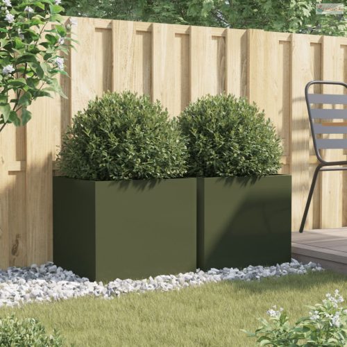 2 db olívazöld acél növénytartó 49 x 47 x 46 cm