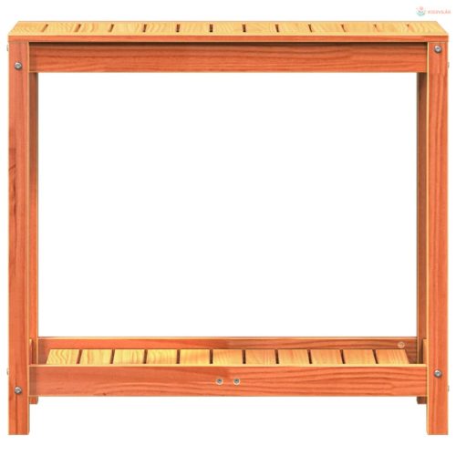 Viaszbarna tömör fenyőfa ültetőasztal polccal 82,5 x 35 x 75 cm