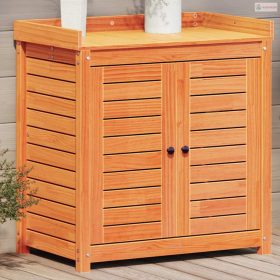   Barna tömör fenyőfa ültetőasztal polcokkal 82,5 x 50 x 86,5 cm