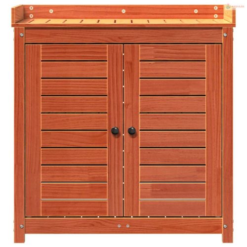 Barna tömör fenyőfa ültetőasztal polcokkal 82,5 x 50 x 86,5 cm