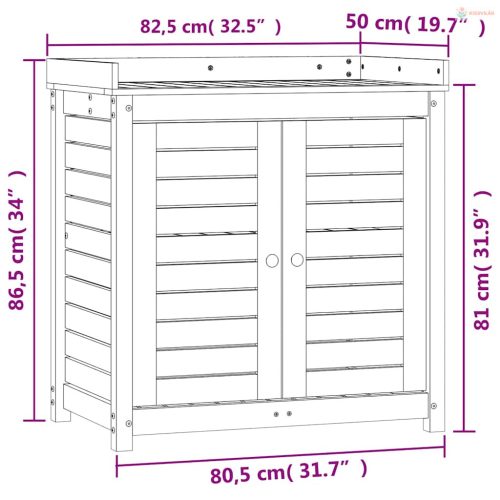 Barna tömör fenyőfa ültetőasztal polcokkal 82,5 x 50 x 86,5 cm