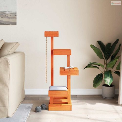 Viaszbarna tömör fenyőfa macskabútor 45,5 x 49 x 103 cm