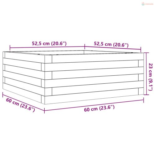 Fehér tömör fenyőfa kerti virágláda 60 x 60 x 23 cm