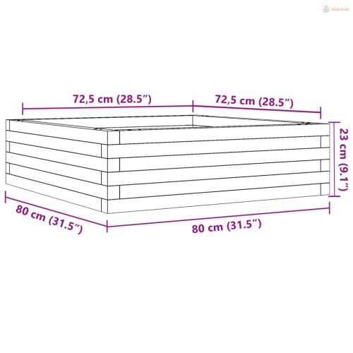 Viaszbarna tömör fenyőfa kerti virágláda 80x80x23 cm