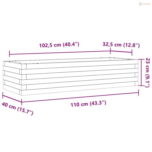 Viaszbarna tömör fenyőfa kerti virágláda 110x40x23 cm