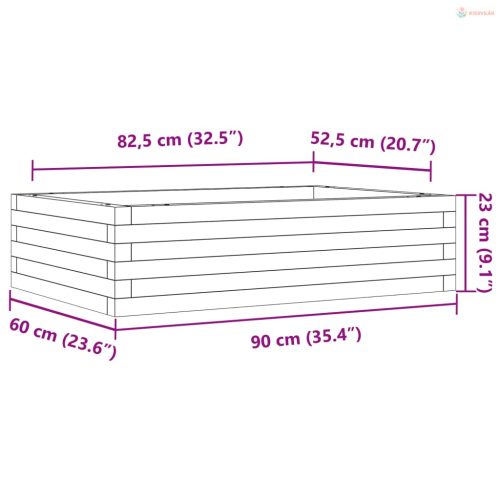 Fehér tömör fenyőfa kerti virágláda 90x60x23 cm