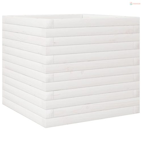 Fehér tömör fenyőfa kerti virágláda 50 x 50 x 45,5 cm