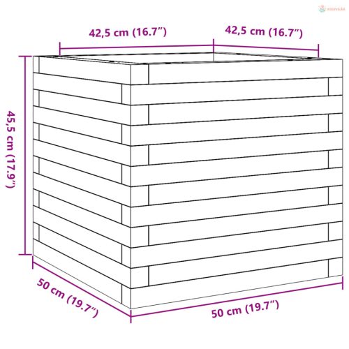 Fehér tömör fenyőfa kerti virágláda 50 x 50 x 45,5 cm